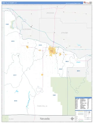 Twin Falls County, ID Business Reference style ZIP Code wall map