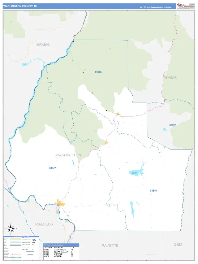Washington County, ID ZIP Code Wall Map, Business Reference style