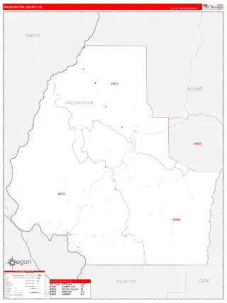 Washington County, ID RedLine style ZIP Code wall map