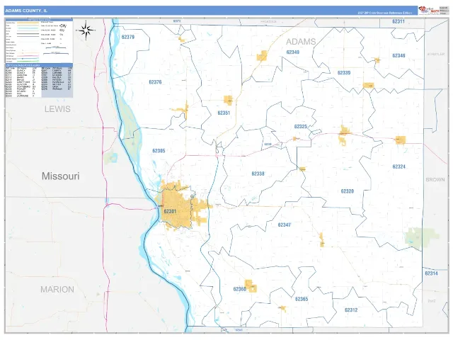 Adams County, IL ZIP Code Wall Map, Business Reference style