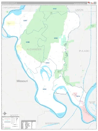 Alexander County, IL Classic style ZIP Code wall map