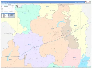 Bond County, IL ColorCast style ZIP Code wall map