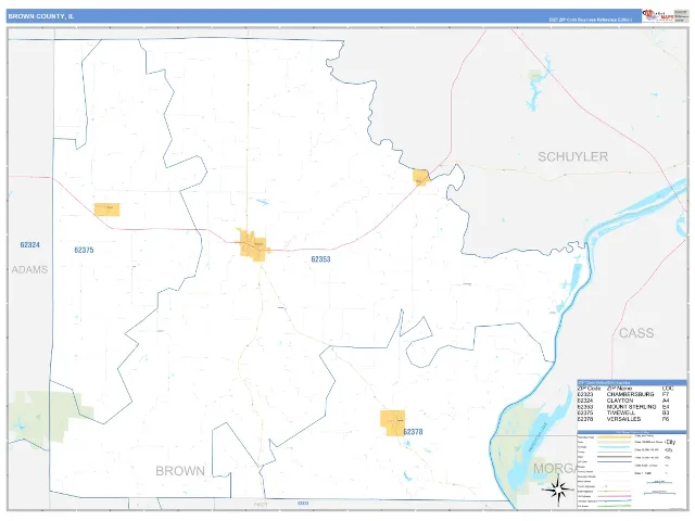 Brown County, IL ZIP Code Wall Map, Business Reference style