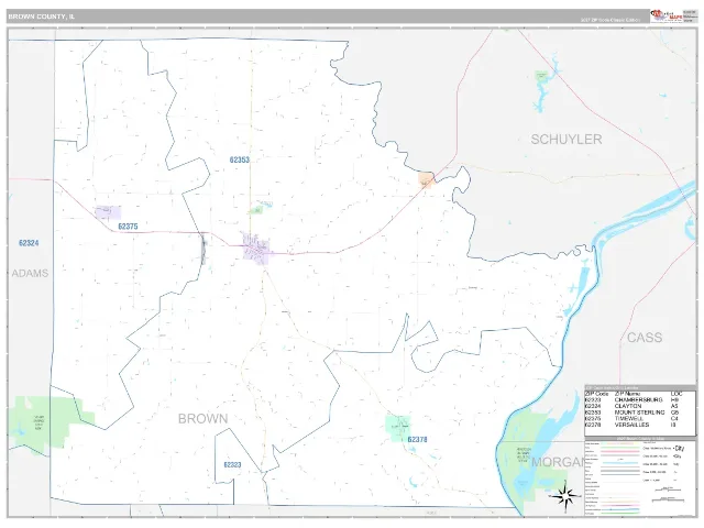 Brown County, IL ZIP Code Wall Map, Classic style
