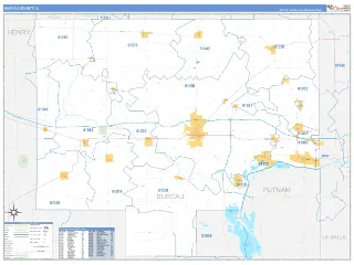 Bureau County, IL Business Reference style ZIP Code wall map