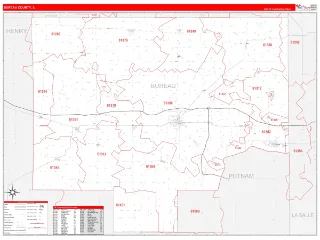 Bureau County, IL RedLine style ZIP Code wall map