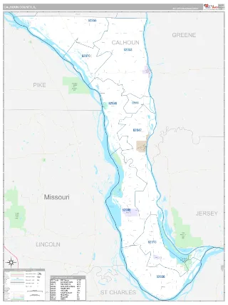 Calhoun County, IL Classic style ZIP Code wall map