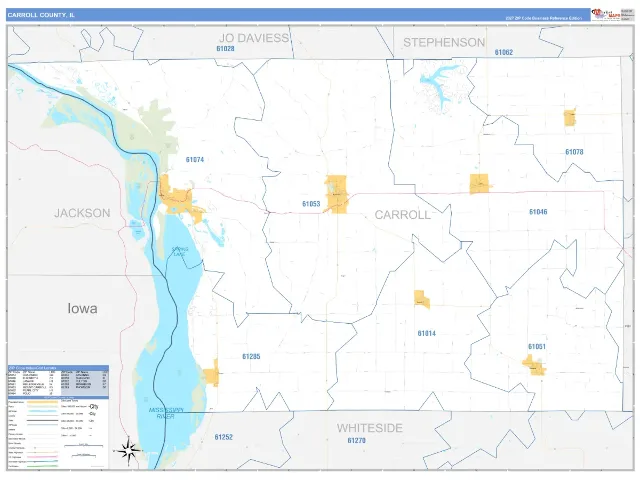 Carroll County, IL ZIP Code Wall Map, Business Reference style