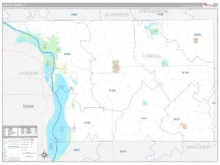 Carroll County, IL Classic style ZIP Code wall map