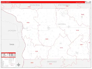 Carroll County, IL RedLine style ZIP Code wall map