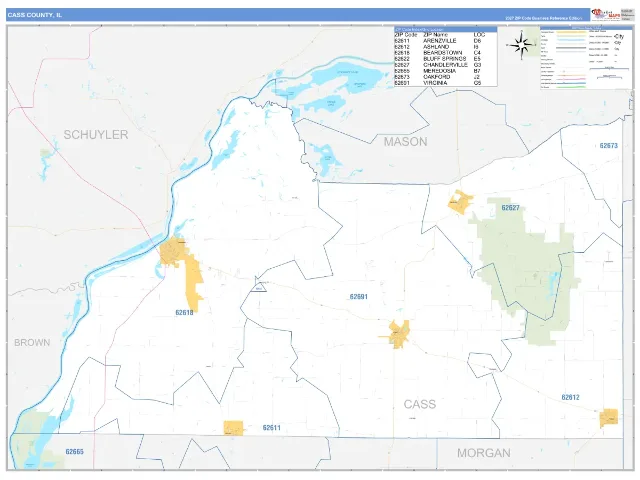 Cass County, IL ZIP Code Wall Map, Business Reference style