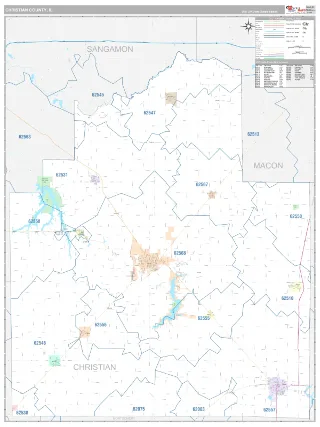 Christian County, IL Classic style ZIP Code wall map
