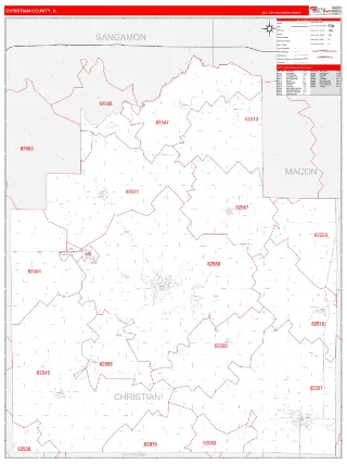 Christian County, IL RedLine style ZIP Code wall map