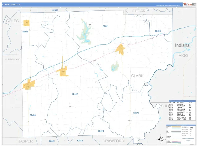 Clark County, IL ZIP Code Wall Map, Business Reference style