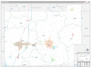 Coles County, IL Classic style ZIP Code wall map