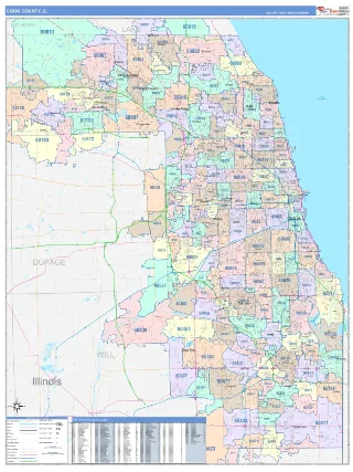 Cook County, IL ColorCast style ZIP Code wall map