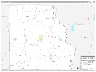 Crawford County, IL Classic style ZIP Code wall map