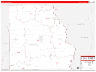 Crawford County, IL RedLine style ZIP Code wall map