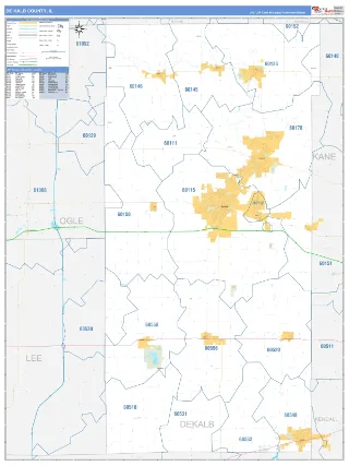DeKalb County, IL Business Reference style ZIP Code wall map