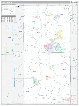 DeKalb County, IL Classic style ZIP Code wall map
