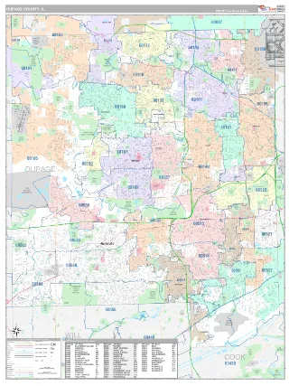 DuPage County, IL Classic style ZIP Code wall map