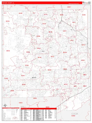 DuPage County, IL RedLine style ZIP Code wall map