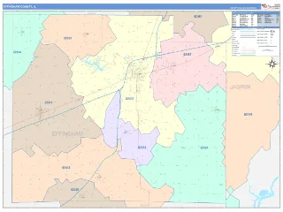 Effingham County, IL ColorCast style ZIP Code wall map