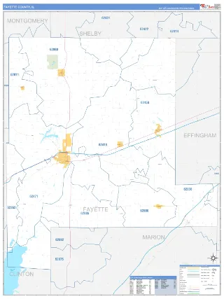 Fayette County, IL Business Reference style ZIP Code wall map