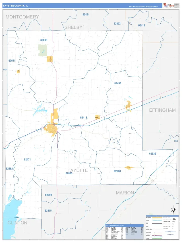 Fayette County, IL ZIP Code Wall Map, Business Reference style