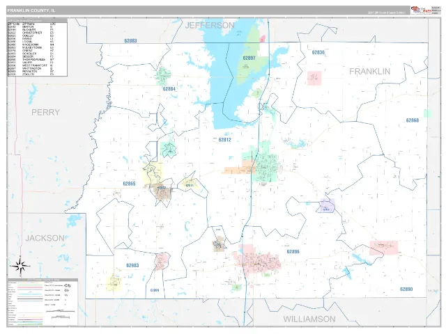 Franklin County, IL ZIP Code Wall Map, Classic style