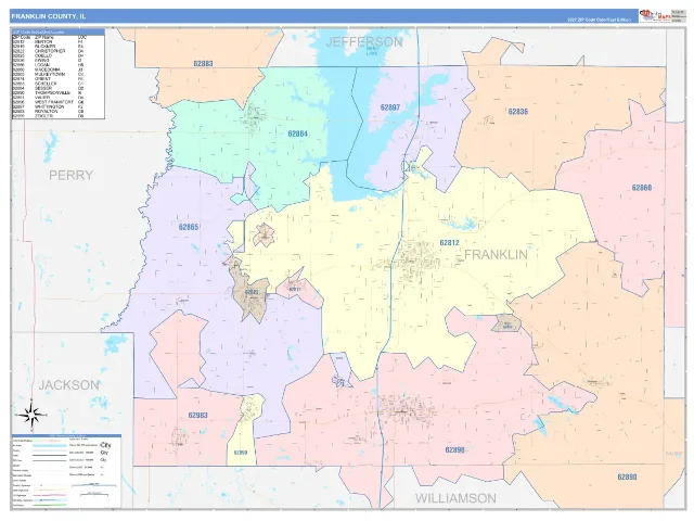 Franklin County, IL ZIP Code Wall Map, ColorCast style