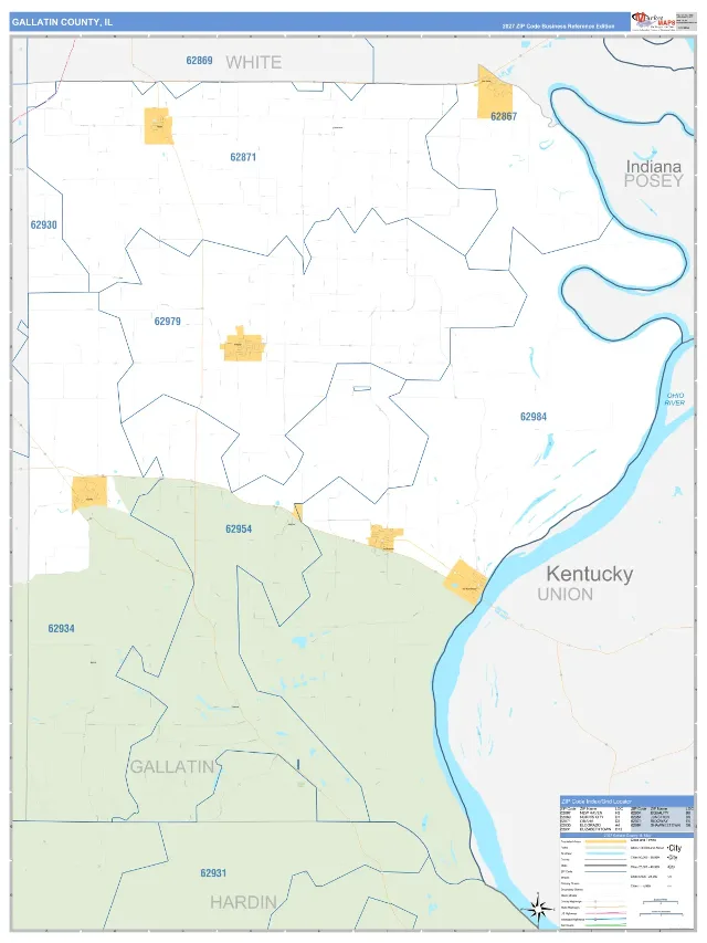 Gallatin County, IL ZIP Code Wall Map, Business Reference style