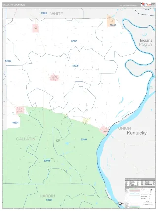 Gallatin County, IL Classic style ZIP Code wall map