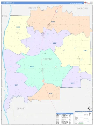 Greene County, IL ColorCast style ZIP Code wall map