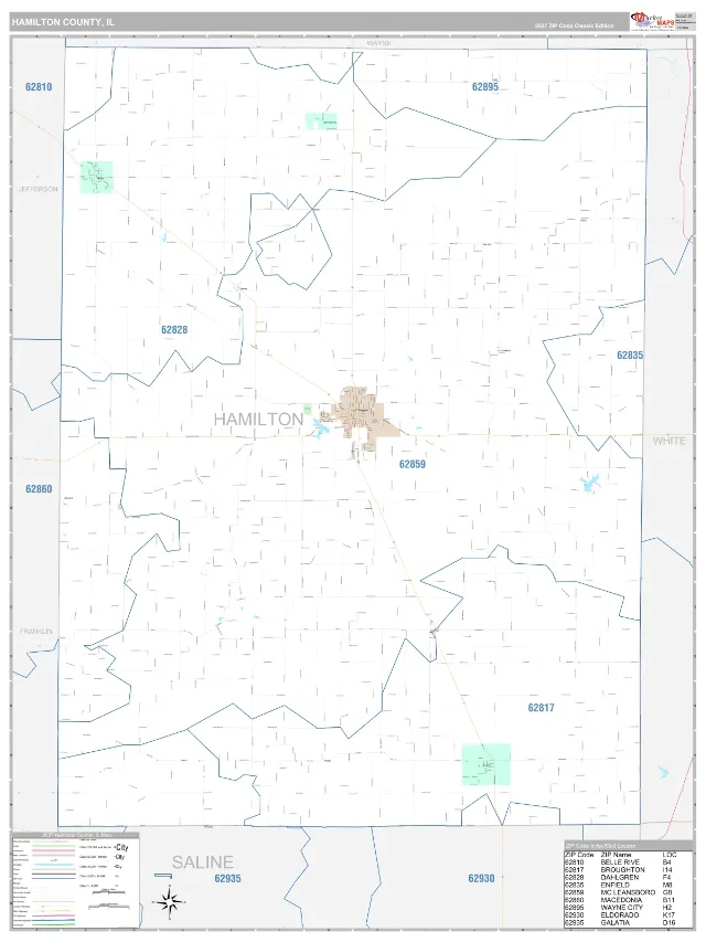 Hamilton County, IL ZIP Code Wall Map, Classic style