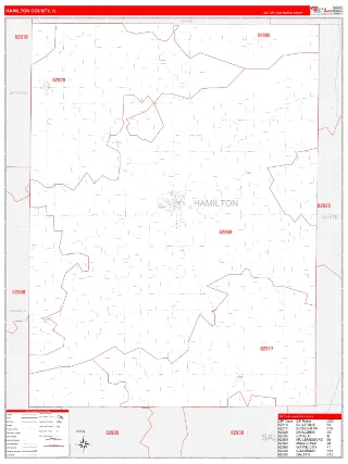 Hamilton County, IL RedLine style ZIP Code wall map