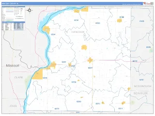 Hancock County, IL Business Reference style ZIP Code wall map