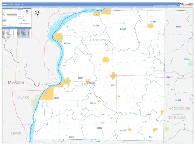 Hancock County, IL ZIP Code Wall Map, Business Reference style