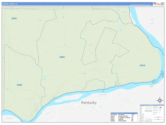 Hardin County, IL ZIP Code Wall Map, Business Reference style