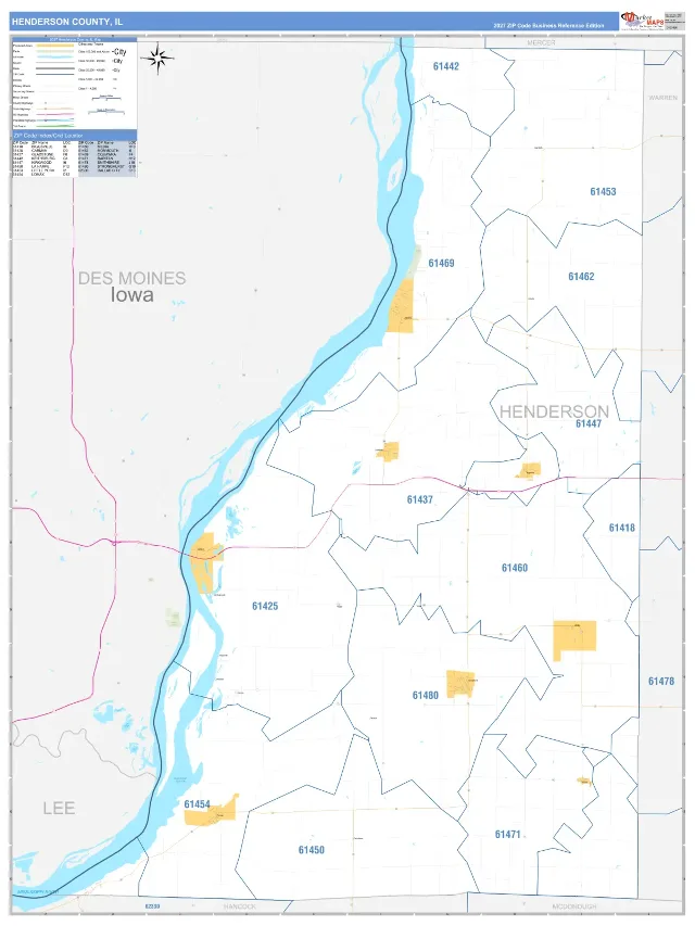 Henderson County, IL ZIP Code Wall Map, Business Reference style