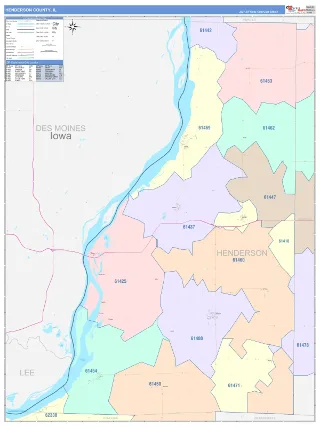 Henderson County, IL ColorCast style ZIP Code wall map