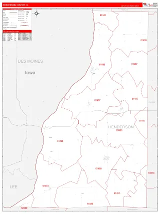 Henderson County, IL RedLine style ZIP Code wall map