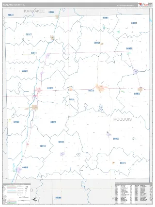 Iroquois County, IL Classic style ZIP Code wall map