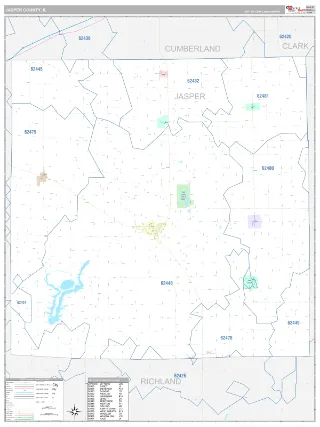 Jasper County, IL Classic style ZIP Code wall map