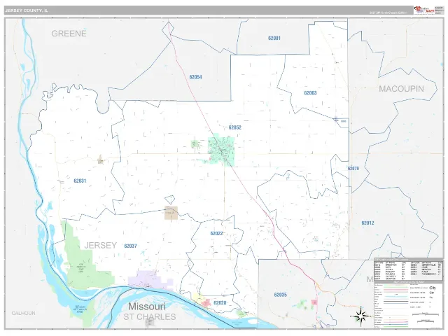 Jersey County, IL ZIP Code Wall Map, Classic style