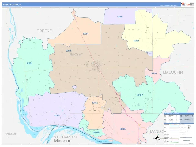 Jersey County, IL ZIP Code Wall Map, ColorCast style