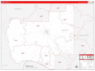 Jersey County, IL RedLine style ZIP Code wall map