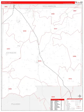 Johnson County, IL RedLine style ZIP Code wall map