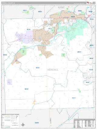 Kendall County, IL Classic style ZIP Code wall map