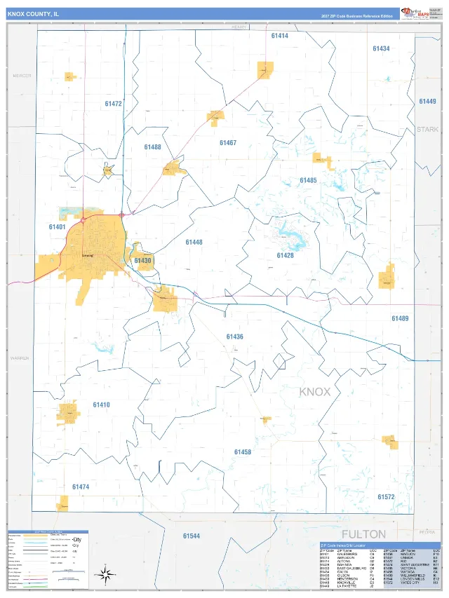 Knox County, IL ZIP Code Wall Map, Business Reference style